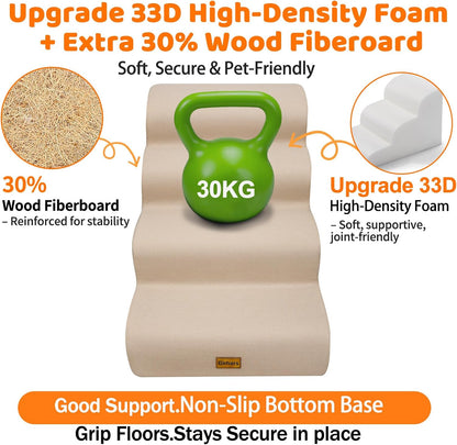 Gimars Upgraded 55CM Long Wide Steps 2 Step Dog Stairs for Small, Medium & Senior Dogs, 30CM High Ramp with 33D High-Density Foam, Linen Cover, Non-Slip Base, Supports 30KG, for Bed & Sofa