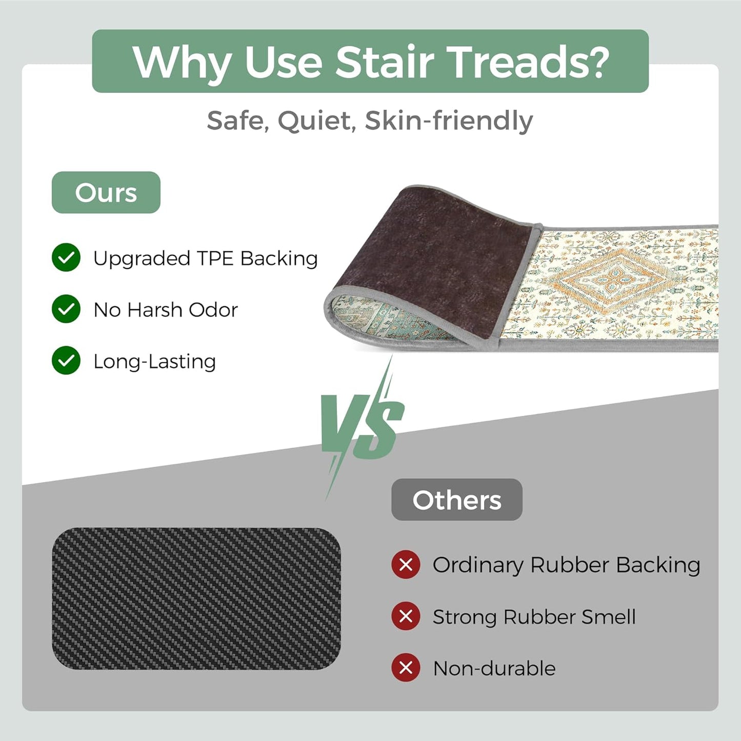 sarben Non Slip Stair Treads for Wooden Steps 15PCS - 8"x30" Indoor Safety Carpet, Edging Mats with TPE Adhesive Backing, Pet and Elderly Friendly Stair Rugs (Taupe) - Colors A