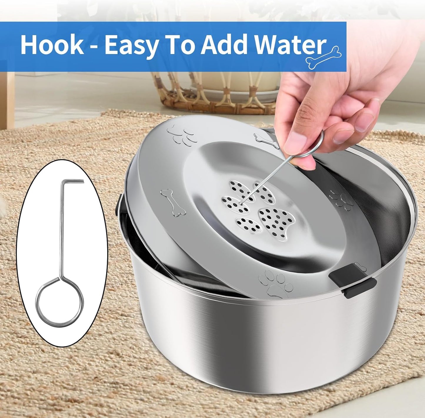 Kactoily 3L/101oz Large Capacity Dog Water Bowl Stainless Steel No Spill Dog Bowls Slow Drinking Dog Water Feeder Dispenser
