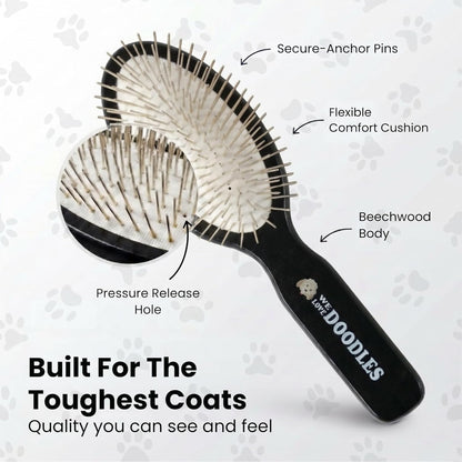 We Love Doodles Pin Brush for Dogs, Pet Grooming Detangler Pin Dog Brush, Dog Brush for Shedding and Removing Loose Fur, Lightweight Beech Wood (Silver Pins)