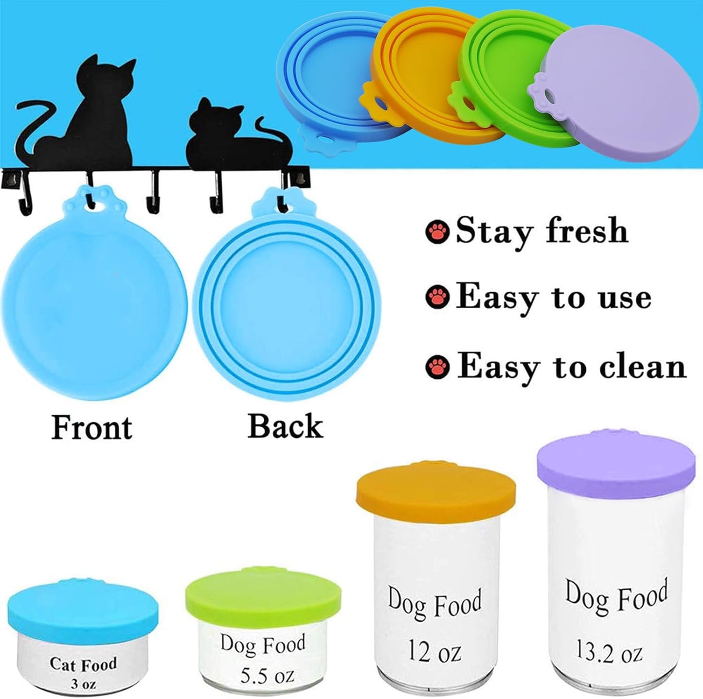 Food Can Lids, 4 Pcs Silicone Pet Food Can Covers for Dog & Cat Food, One Tin Cap Fit Most Standard Size Dog Cat Food Canned（Multicolor）…