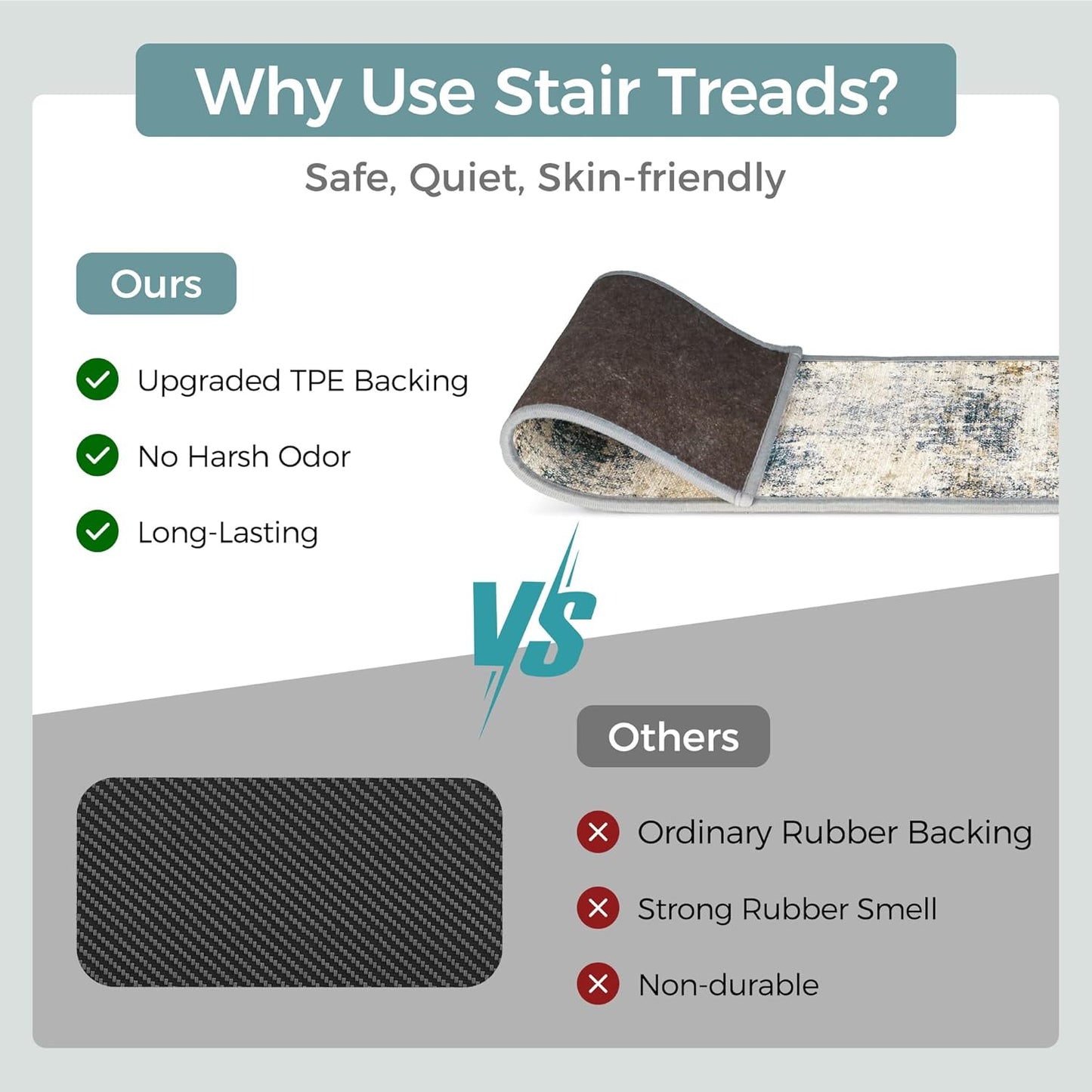 sarben Non Slip Stair Treads for Wooden Steps 15PCS - 8"x30" Indoor Safety Carpet, Edging Mats with TPE Adhesive Backing, Pet and Elderly Friendly Stair Rugs (Taupe) - Colors B
