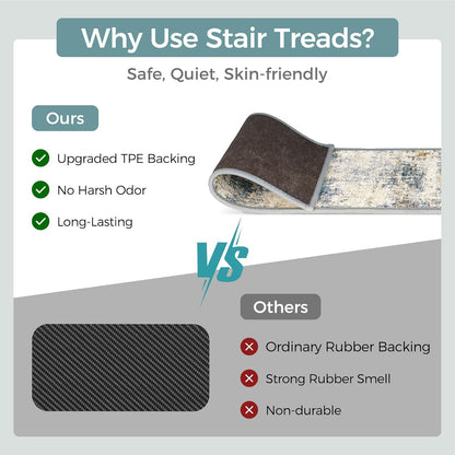 sarben Non Slip Stair Treads for Wooden Steps 15PCS - 8"x30" Indoor Safety Carpet, Edging Mats with TPE Adhesive Backing, Pet and Elderly Friendly Stair Rugs (Taupe) - Colors B