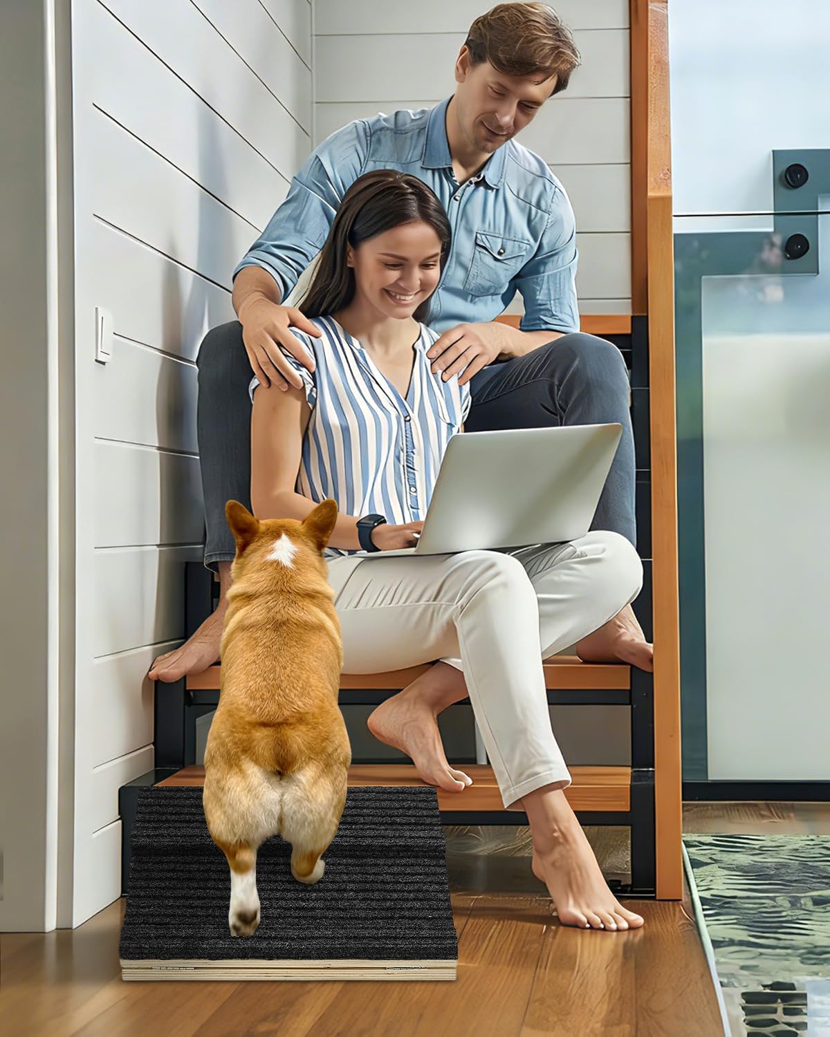 Foldable Wooden Dog Ramp for Stairs, Upgraded Non-Slip Dog ramps, 2 Packs for Small or Medium Dogs and Cats， Step and Stair for Injured and Elderly Pets（No Installation Required）