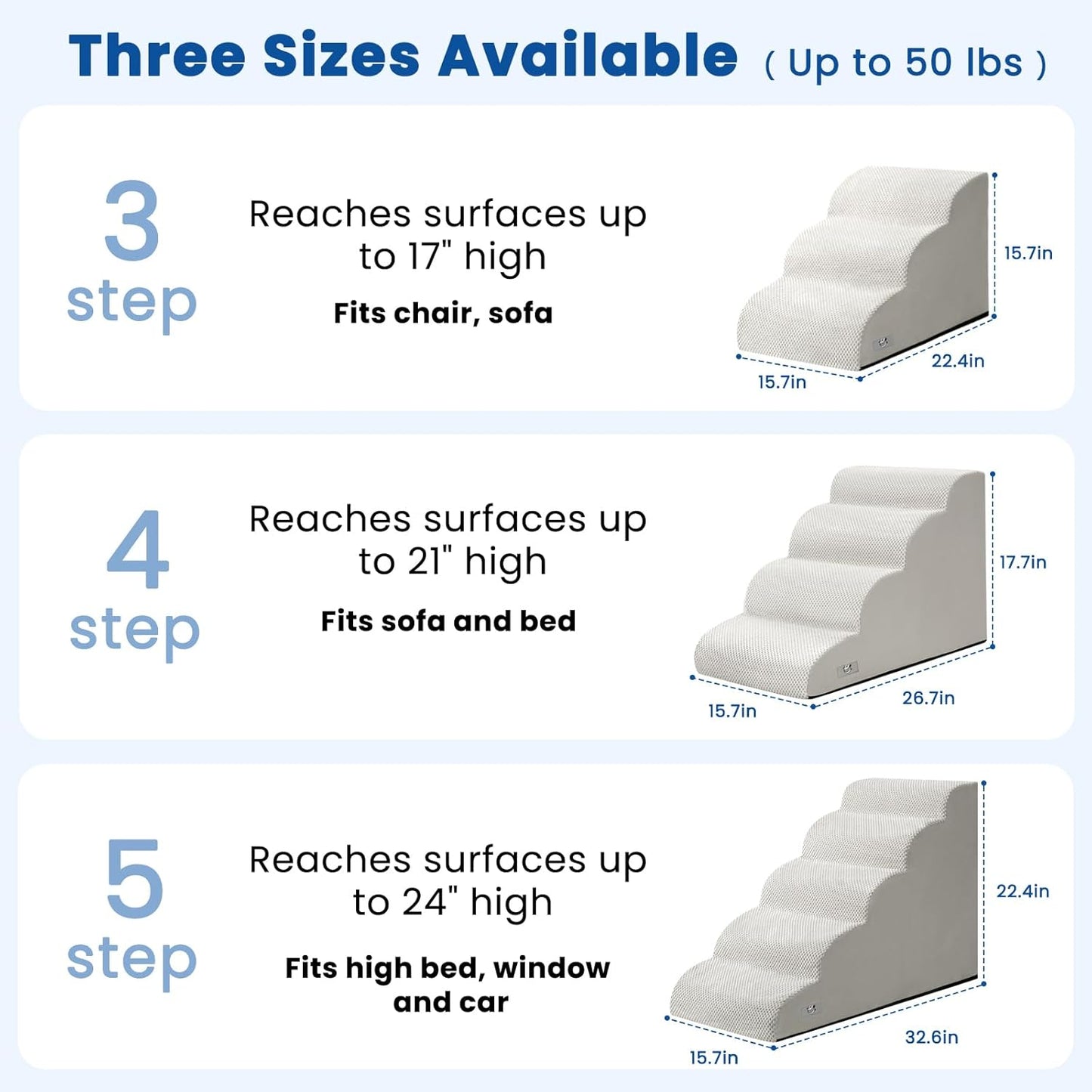 Airpanda Dog Stairs for Small Dogs and Cats – 3 Step Pet Ramp for Couch & Sofa, Non-Slip Dog Steps for Pets, Washable Cover, High-Density Support Foam for Easy Climbing,Beige