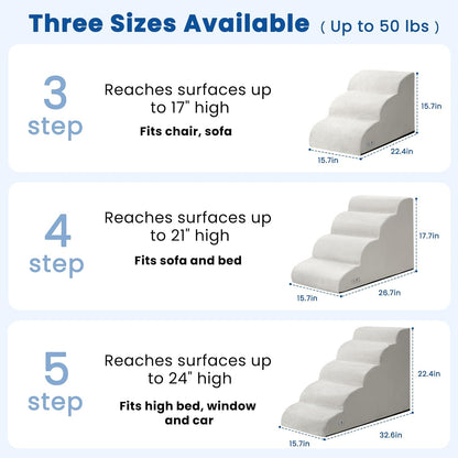 Airpanda Dog Stairs for Small Dogs and Cats – 3 Step Pet Ramp for Couch & Sofa, Non-Slip Dog Steps for Pets, Washable Cover, High-Density Support Foam for Easy Climbing,Beige