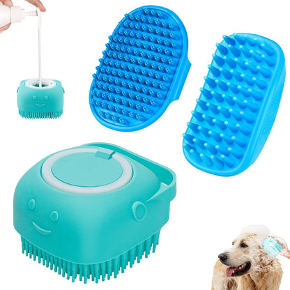 Comotech 3-in-1 Dog Grooming Brush | Adjustable Handle Shampoo Brush & Scrubber for Short & Long Haired Dogs & Cats (Blue Blue White)