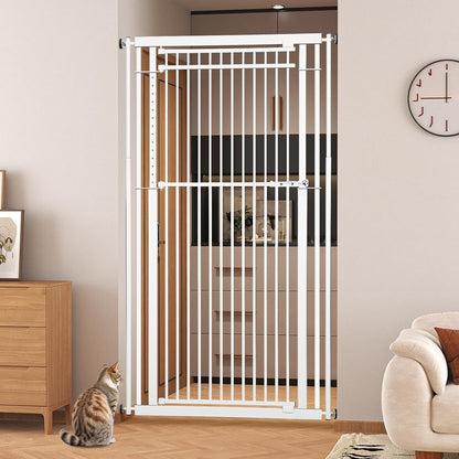 78.8" Extra Tall Cat Gate, 32.8-37.4" Wide Tall Dog Gate for Doorways/Hallways, NO Drilling Pressure Mounted Pet Gate for Stairs, Studio, Kitchen (White)