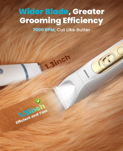 oneisall Professional Dog Grooming Kit at Home: All-in-One Quiet Clippers & Nail Grinder with LED Light, 2000mAh Cordless Dog Shaver, Safe Poodle Grooming Kit for Paws, Face, Ears & Body