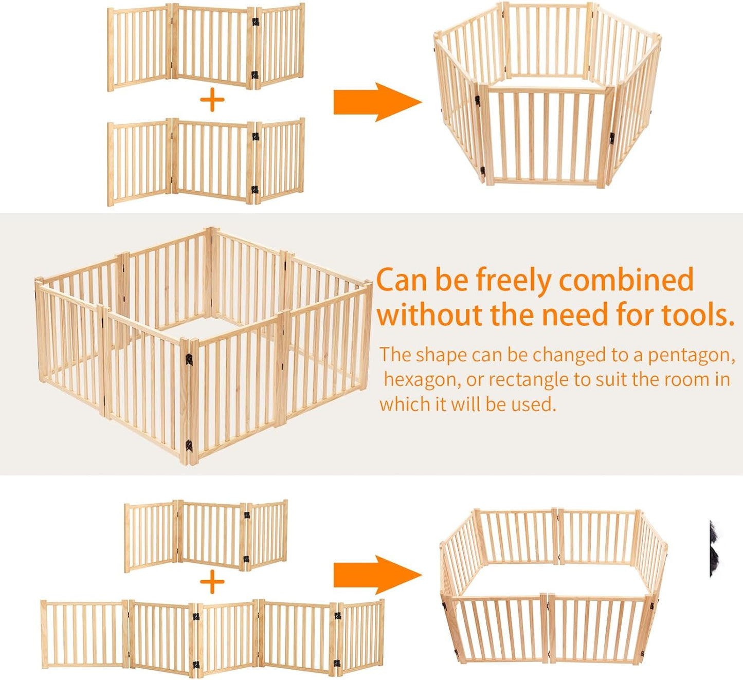 YOCAN Non-Painted Wood FreeStanding Pet Gate for Dogs,Wooden Dog Gates for Doorways, Stairs,The House, Dog Fences Indoor Puppy Gate-2 Panel H:23”