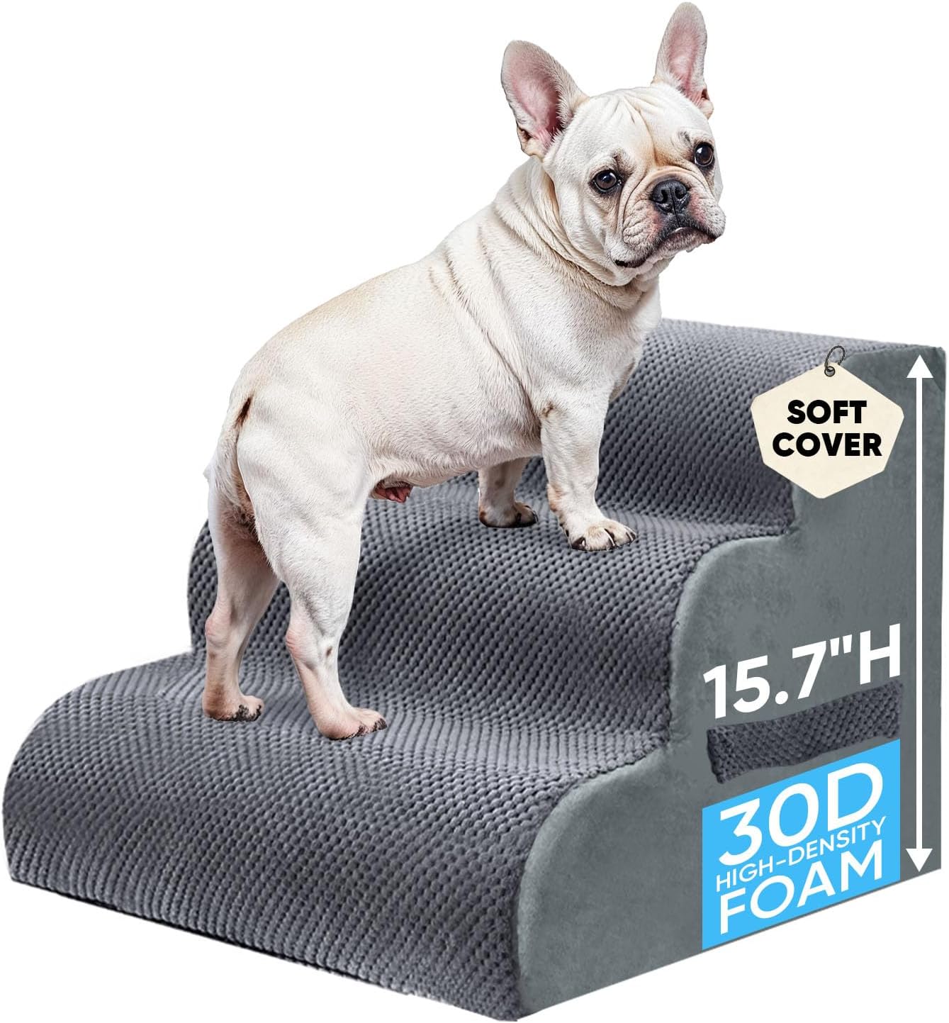 PAWSCRAT Pet Stairs for Dogs 4-Step, 19.6" H Pet Stairs for High Bed, Couch Sofa & Chair, 30D Material Soft Foam Dog Steps with Non-Slip Bottom Surface Removable Washable Cover, Grey
