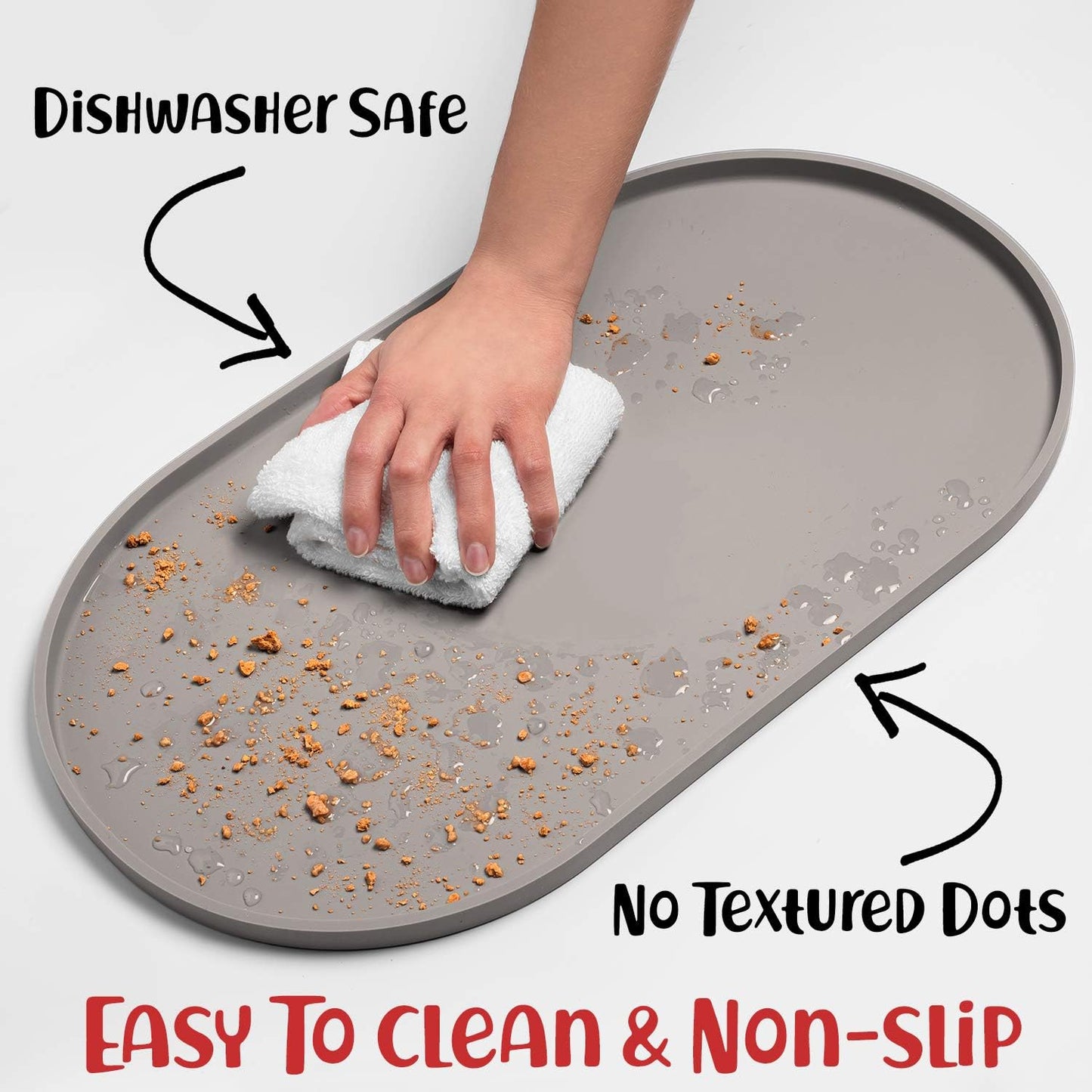 DogBuddy Dog Food Mat - Waterproof Dog Bowl Mat, Silicone Pet Mat for Food and Water Bowls, Nonslip Pet Feeding Mat with Edges, Dogs Food Mats for Floors, Puppy Supplies (Small, White Sand)
