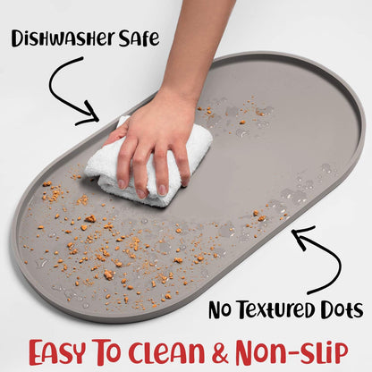 DogBuddy Dog Food Mat - Waterproof Dog Bowl Mat, Silicone Pet Mat for Food and Water Bowls, Nonslip Pet Feeding Mat with Edges, Dogs Food Mats for Floors, Puppy Supplies (Small, White Sand)