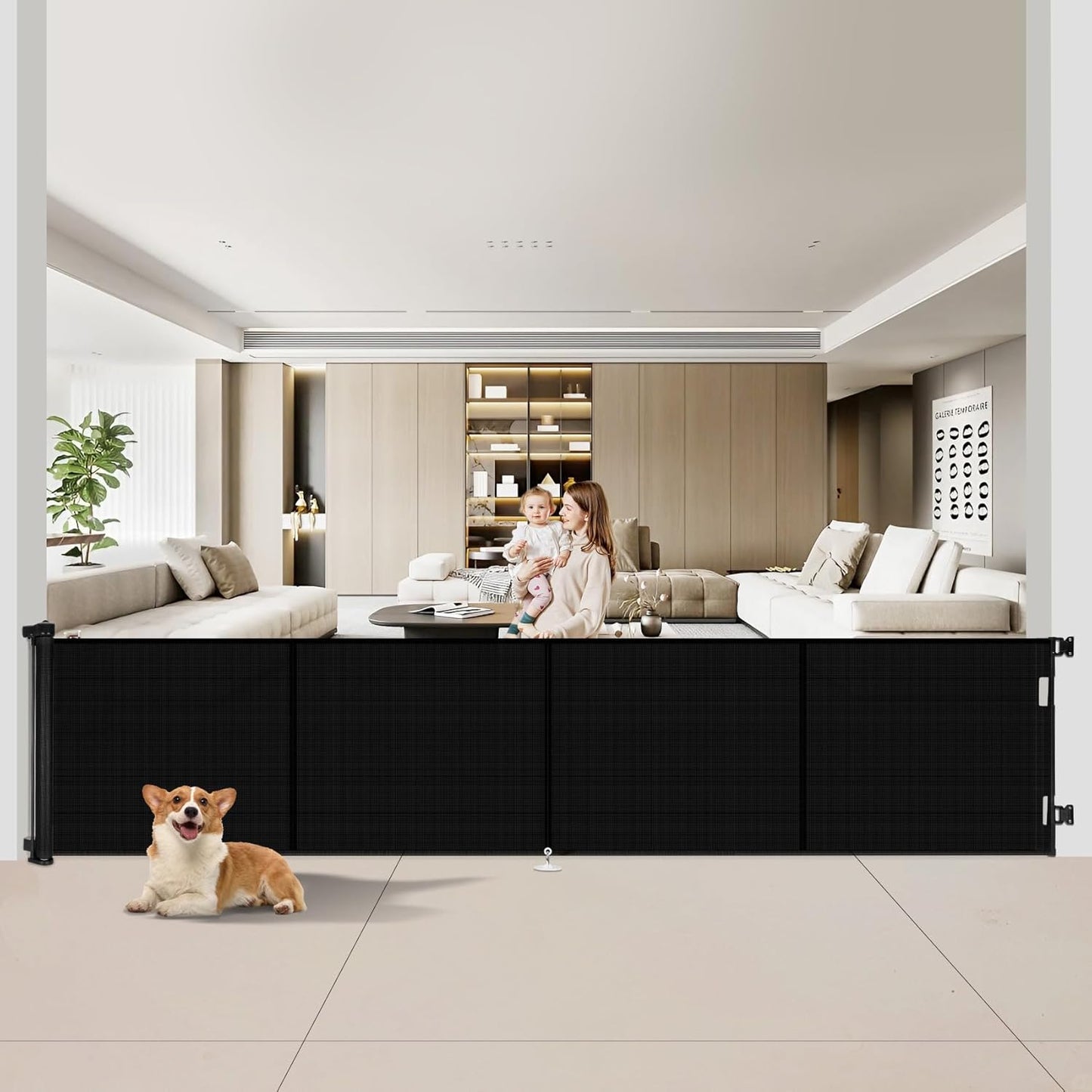 Miumoon 150 inch Retractable Baby Gates 42 inch Tall, Retractable Gate with Reinforced Strip Design to Prevent Crawling Through, 12 FT Extra Wide Retractable Dog Gate for Indoor/Outdoor