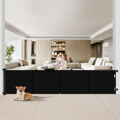 Miumoon 150 inch Retractable Baby Gates 42 inch Tall, Retractable Gate with Reinforced Strip Design to Prevent Crawling Through, 12 FT Extra Wide Retractable Dog Gate for Indoor/Outdoor