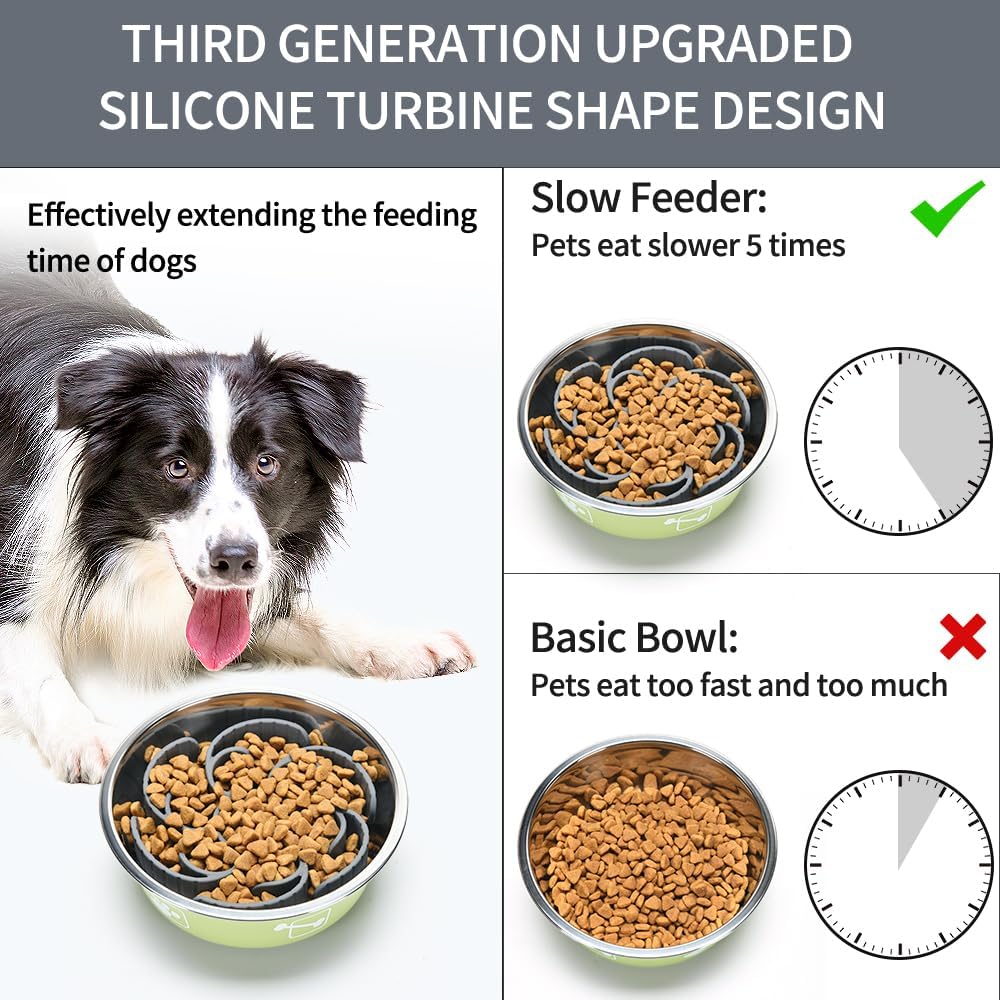 Slow Feeder Dog Bowls Insert,Third Generation upgradedSuper Firm Eating Bowl（Cuttable） for Large Breed and Medium Small Size Compatible with Regular Elevated Metal Glass Dog Bowl (Green)