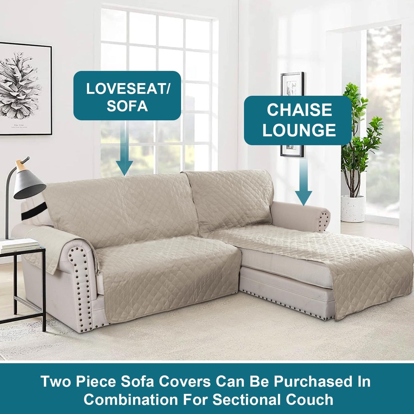 Turquoize 100% Waterproof Sofa Covers Couch Cover Sofa Cover for Dogs Couch Protector Triple Non-Slip Sofa Slipcover for 3 Cushion Couch Furniture Protector for Pets, Kids,Dog (Sofa 70", Ivory)