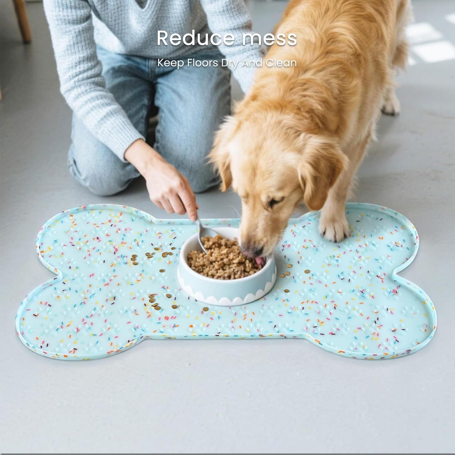 PWTAA Dog Food Mat Anti-Slip Silicone Dog Bowl Mat Thicker Pet Placemat Waterproof Cat Feeder Pad with Raised Edge Puppy Kitten Feeding Mats Suitable Small Medium-Sized Dogs Cats Eating Tray