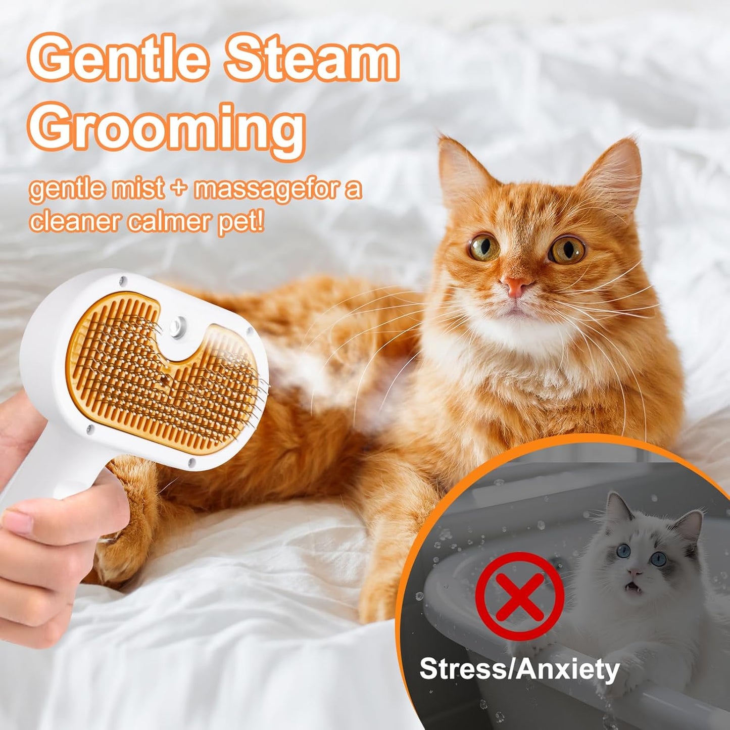 Pet Steam Brush for Dog & Cat – 3-in-1 Spray Hair Removal Comb for Shedding & Grooming, Softens Fur & Reduces Static – Water Brush for Long & Short Coats, Bath-Hating Pets, Includes Waterless Shampoo