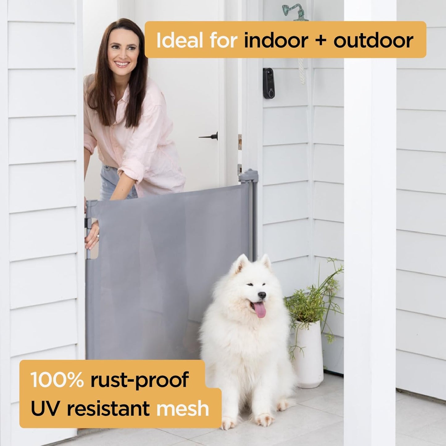 Hakuna Pets Indoor/Outdoor Paw Proof Retractable Dog Gate, 36.6" Tall Extends to 71" Wide, Black
