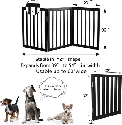 ZJSF Freestanding Indoor Dog Gate for House Foldable Wood Brown Puppy Gate for Doorways Pet Gate for Stairs Extra Wide Pet Fence 24" Height 2 Panels