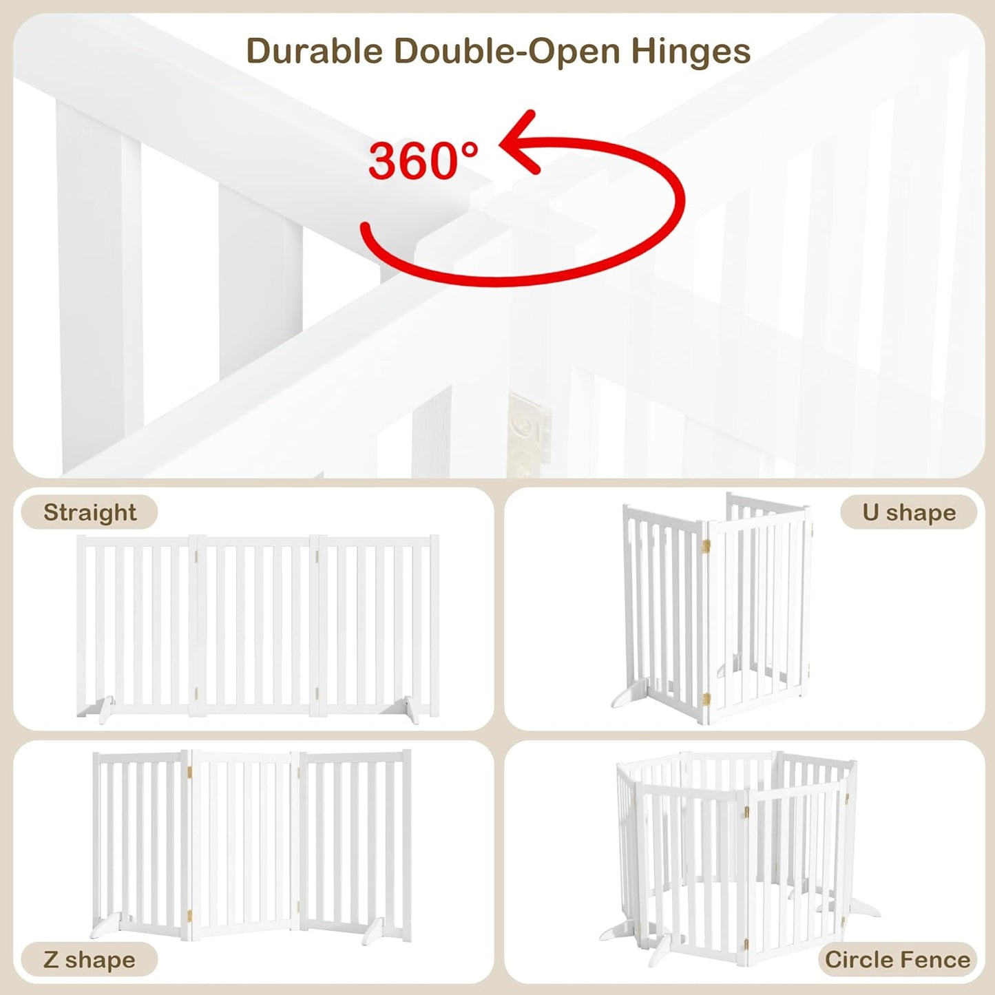 36" Height Extra Tall Freestanding Pet Gate, Solid Wood Folding Safety Fence Wooden Dog Gate with 2 PCs Support Feet Ideal for Stairs, Doorways, Halls, Kitchens, Heavy Duty Gates, 3 Panels, Oak
