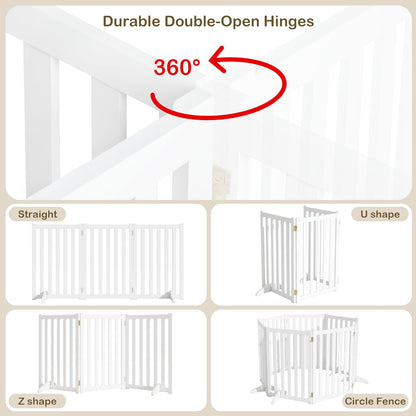 36" Height Extra Tall Freestanding Pet Gate, Solid Wood Folding Safety Fence Wooden Dog Gate with 2 PCs Support Feet Ideal for Stairs, Doorways, Halls, Kitchens, Heavy Duty Gates, 3 Panels, Oak