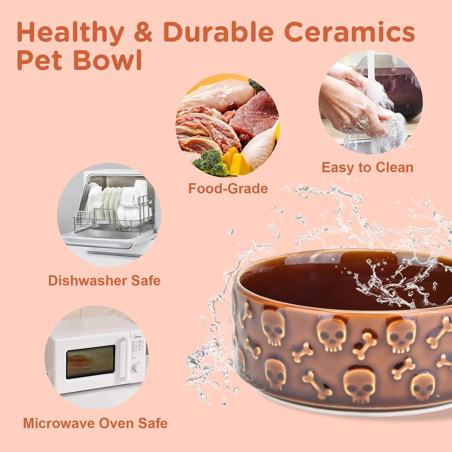 SPUNKYJUNKY Elevated Dog Bowls Ceramic, 6.1'' Dogs and Cat Food Water Bowls Raised with Non-Slip Bamboo Stand for Medium Sized Breed Microwave Dishwasher Safe - 28.7 OZ,Beige