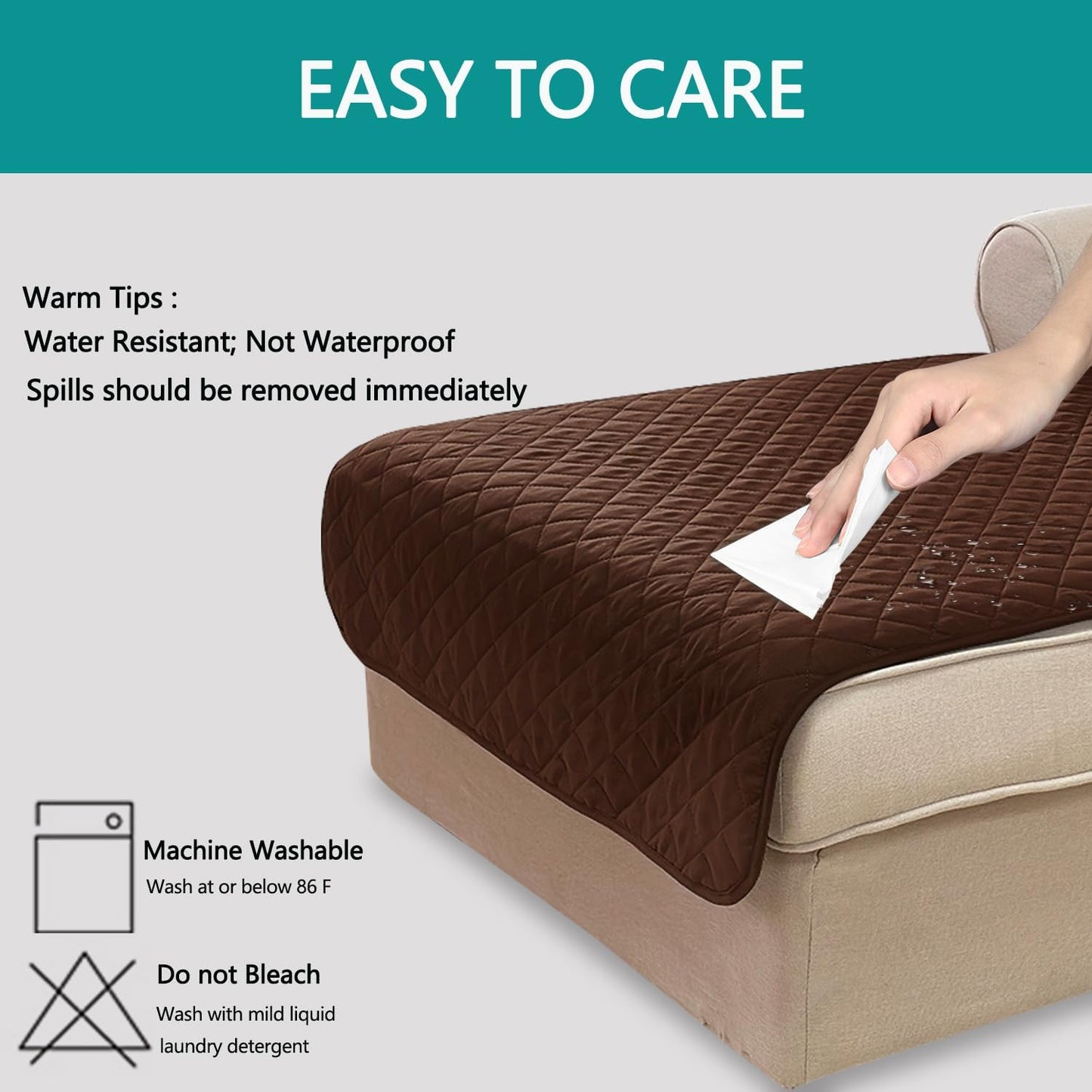 U-NICE HOME Reversible Sofa Cover Washable Couch Cover for Dogs Friendly with Elastic Straps Water Repellent Furniture Protector for 3 Cushion Couch (Sofa, Coffee/Beige) - Colors B