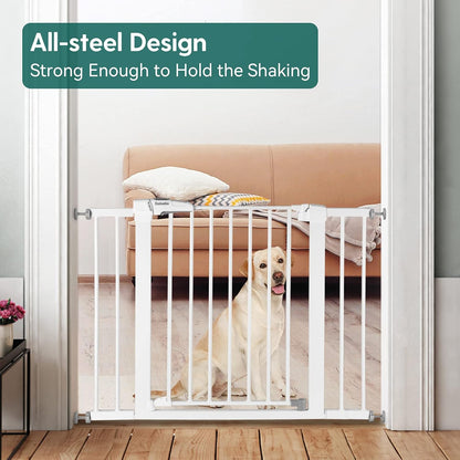 BABELIO Baby Metal Gate Extension with Wood Pattern, 5.5'' Extra Wide Pet Gate for Stairs & Doorways, Pressure Mounted Baby Gate Dog Gate, No Tools Required, 30'' Tall