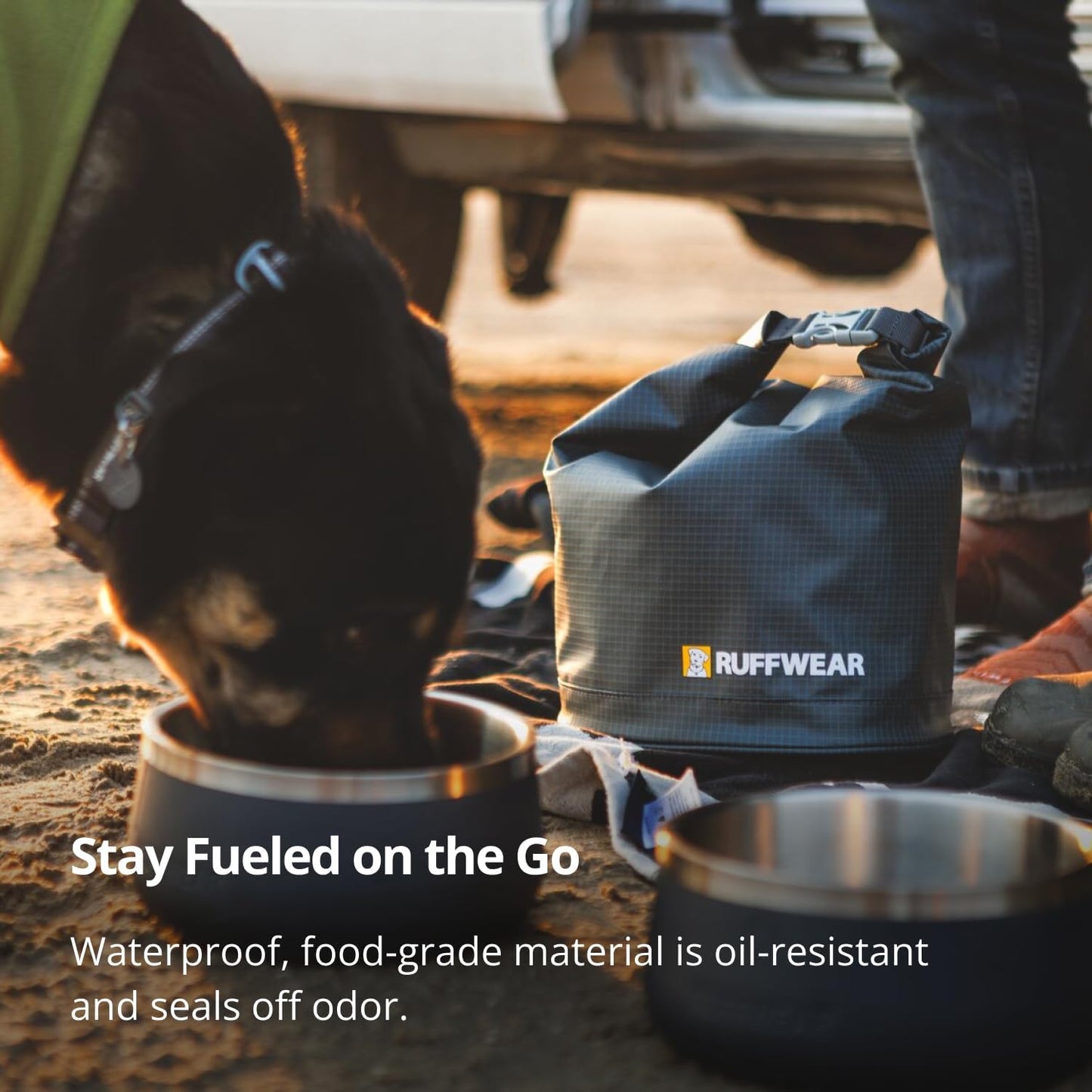 Ruffwear, Kibble Kaddie Dog Food Travel Bag, Roll-Down Closure Storage, Easy-Pour Spout, Compact Waterproof Odor-Sealing Liner with Stash Pocket, 10L/42 Cups, Camping Road Trip Essential, Basalt Gray