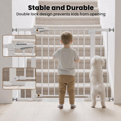 Baby Gate for Stairs, 29.7-40.6" Auto Close Dog Gate Indoor for Doorways, Dual-Lock Design, Adjustable Pet Gate No Drilling with Walk Thru Door for Hallways, Stroller Friendly, Black