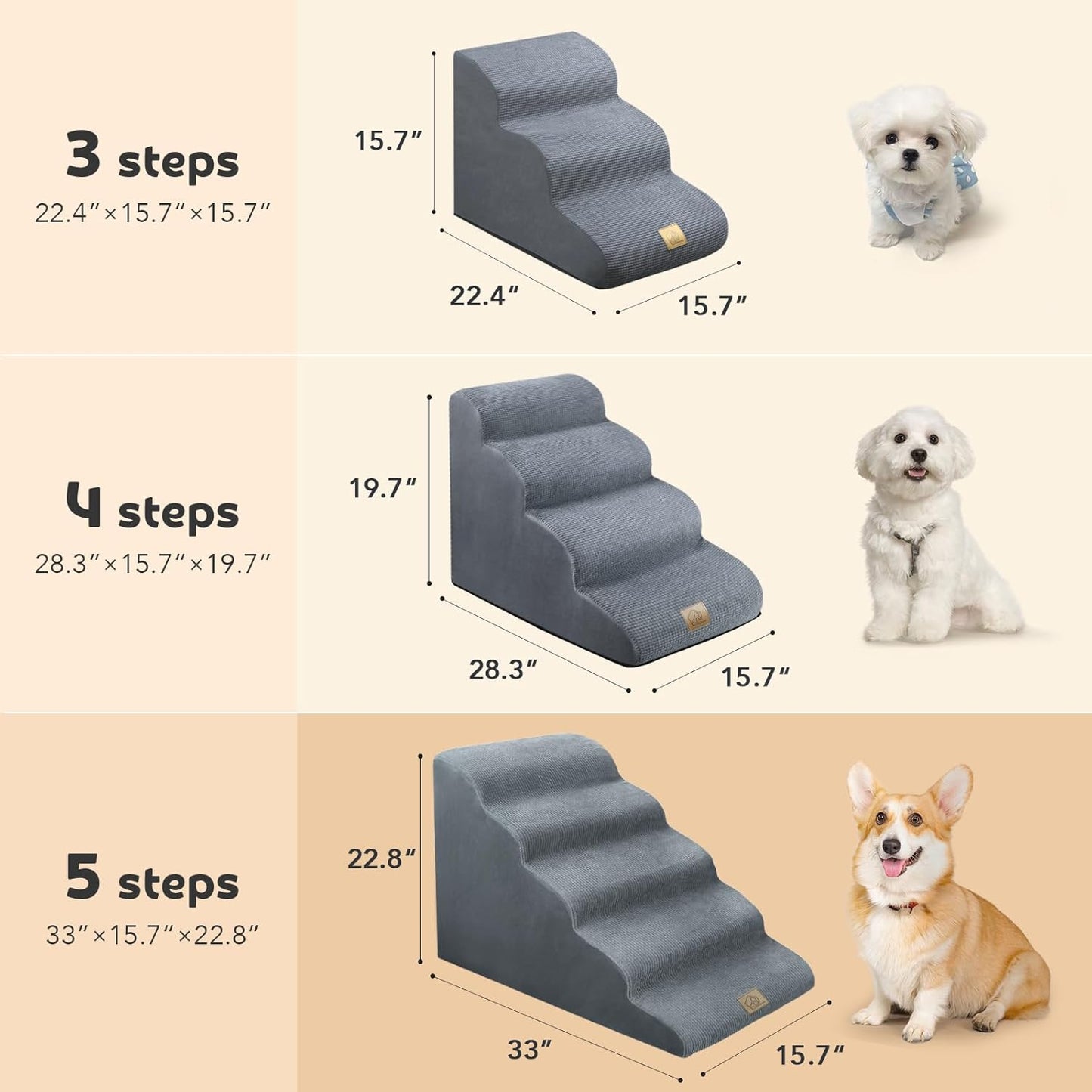 Mestuel 2-Tiers Extended Dog Stairs Steps for Couch Sofa, Dog Stairs for Small Dogs, Pet Stairs Ramp Ladder Friendly to Small Old Joint Injury Dogs Cats,Non-Slip & Washable,Blue