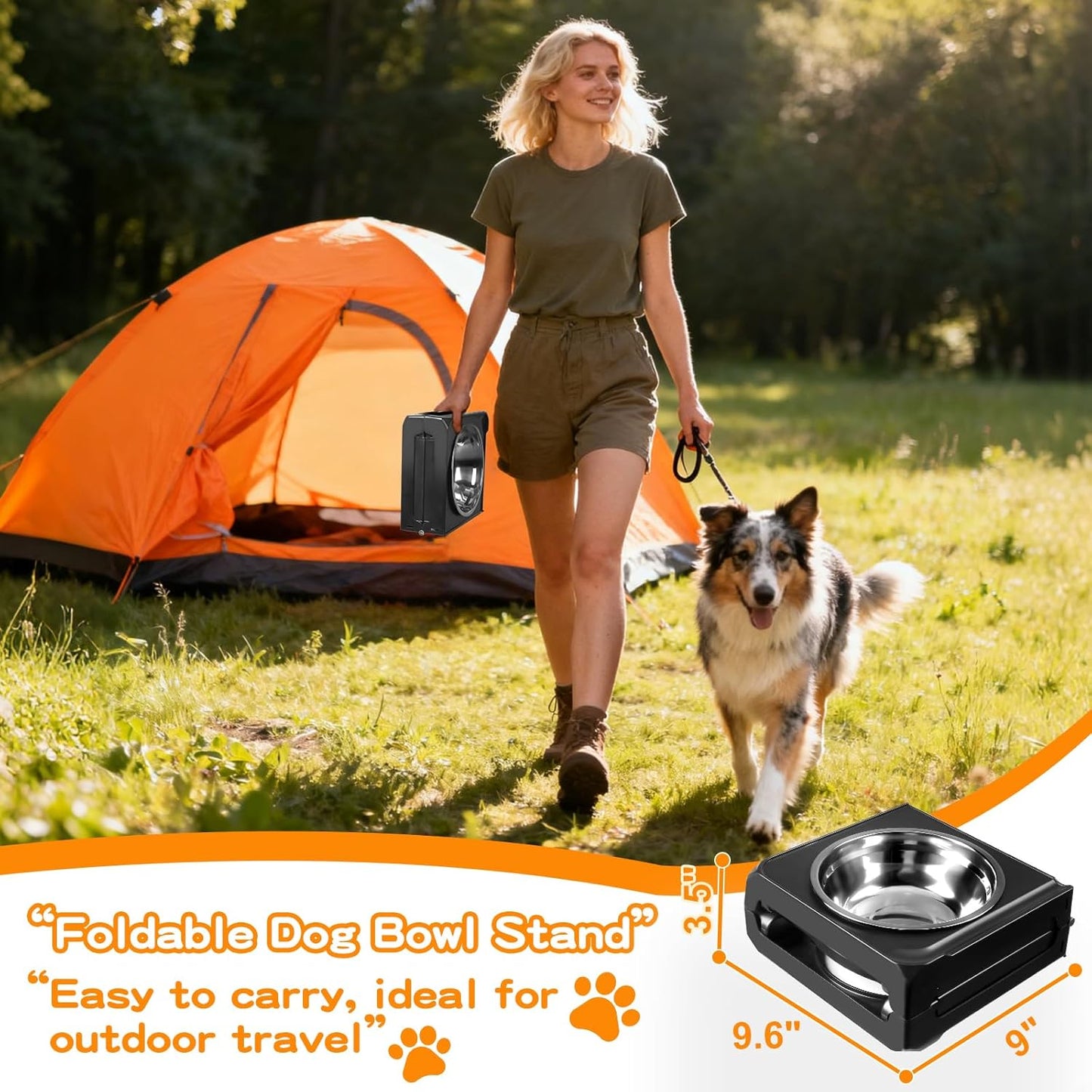 COMESOON Elevated Dog Bowls, 4 Height Adjustable Raised Bowl Stand with 2 Thick 50oz Stainless Steel Food Bowls Non-Slip Feeder Adjusts to 3.7'', 9.2'', 10.75'', 12.36'' Black, (DB-W01)