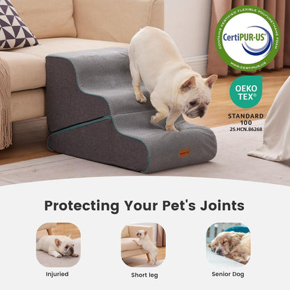 Gardner Pet 4-Step Dog Stairs for Small Dogs 18.5" H, Curved 4-Step Pet Stairs, Dog Steps for High Bed (18-20 in), Couch with Durable Non-Slip Waterproof Fabric Cover and CertiPUR-US Certified Foam