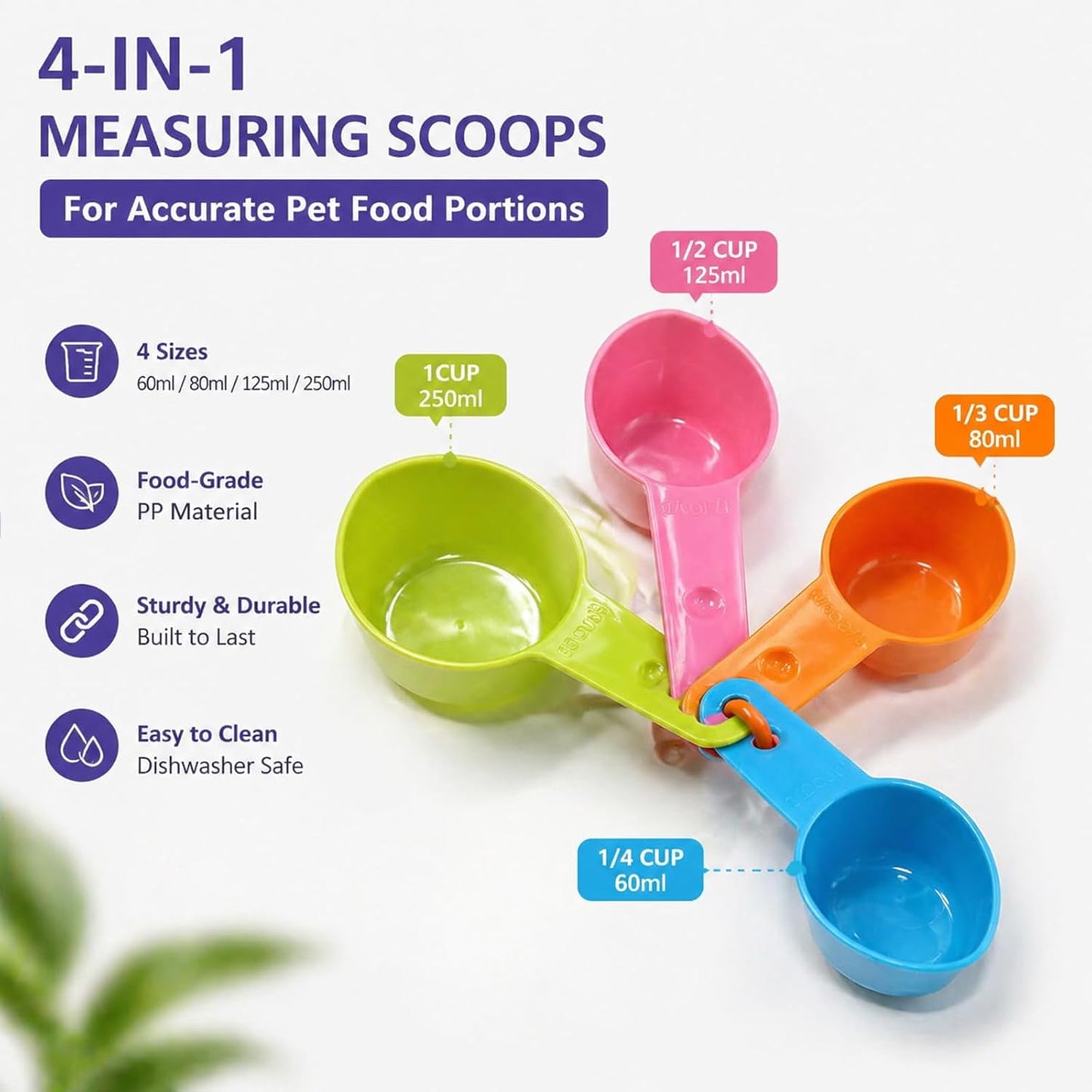Rypet Pet Food Scoop Set of 5 - Measuring Cups and Spoons Set Plastic for Dog, Cat and Bird Food (Random Color)