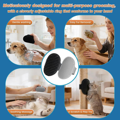 7PCS Dog Washing Gloves | Dog Bath Brush | Storage Bag | Dog Finger Toothbrush for Short & Long Haired Dogs & Cats | Efficient Deshedding Bathing & Massaging, Suitable for Pets (Sage Green)
