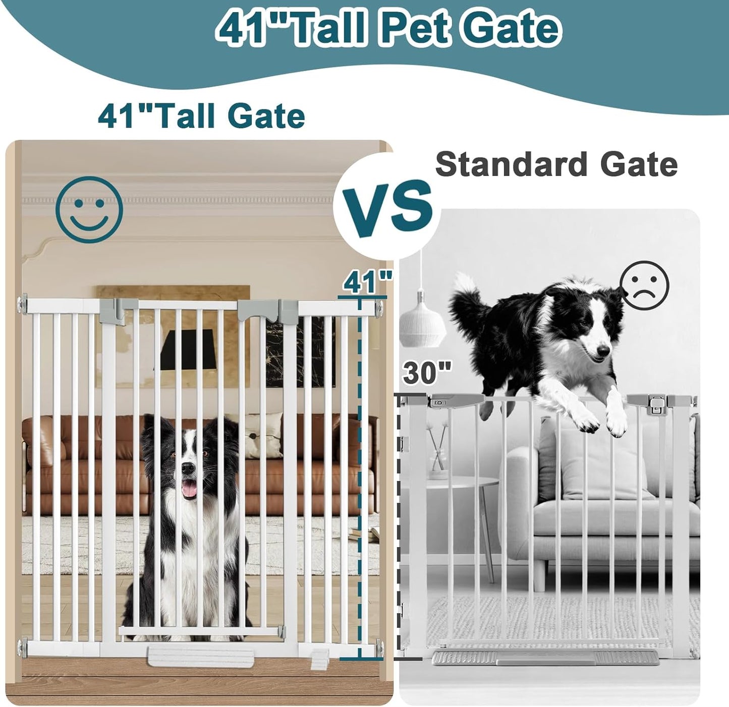 41" Extra Tall Dog Gate Indoor,30-62.5" Wide Heavy Duty Pet Gate for Doorways,Baby Gate with Walk Through and Auto Close, Pressure Mounted, Suitable for Stairs,Kitchen,White
