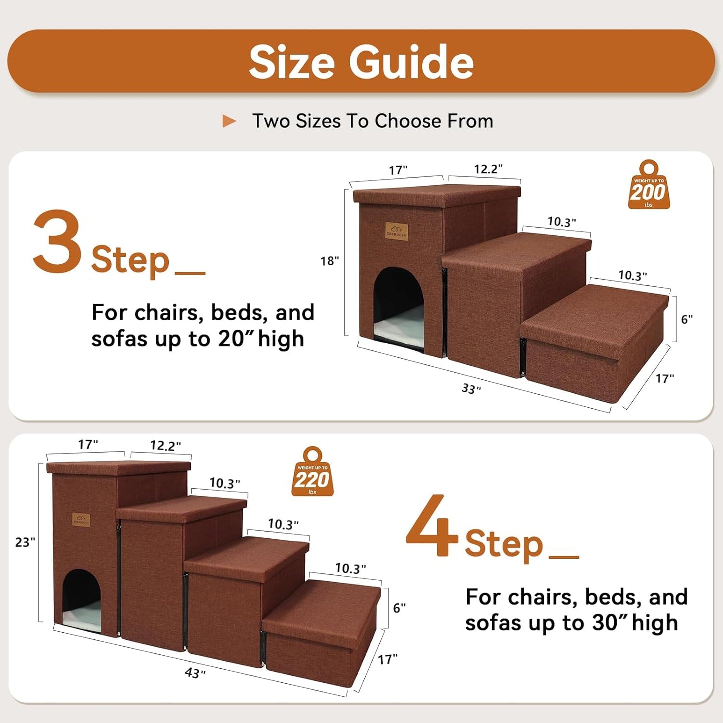 Zerbuger Wider Dog Ramp for High Bed with Storage 18" H, Foldable Dog Stairs for Small Medium Large Older Senior Animal, Sturdy Dog Step for Climbing Bed or Couch, Arthritis-Friendly (Gray, No Condo)