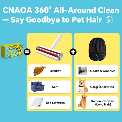 Pet Hair Removal Set, Roller Pet Hair Remover, Pet Hair Removal Glove for Dogs & Cats, Pet Fur Remover for Clothing, Couch, Carpet, Car Seat, Pet Hair Removal Tool -F White