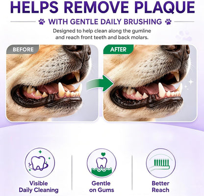 Dog Toothbrush – Newly Upgraded Dual-Head Design with 60° Wavy Bristles – Gently Surrounds Teeth for Deep Cleaning and Plaque Removal – Non-Slip Handle, Ideal for Daily Pet Dental Care (Pink, 1-Pack)