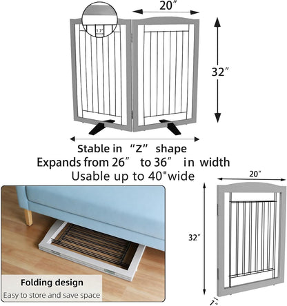ZJSF Freestanding Dog Fence Indoor, Foldable Dog Gate for Doorways, Stairs or Hallways, Sturdy Wood Extra Wide Pet Gate with Support Feet for The House, White, 24 "Height-3 Panels