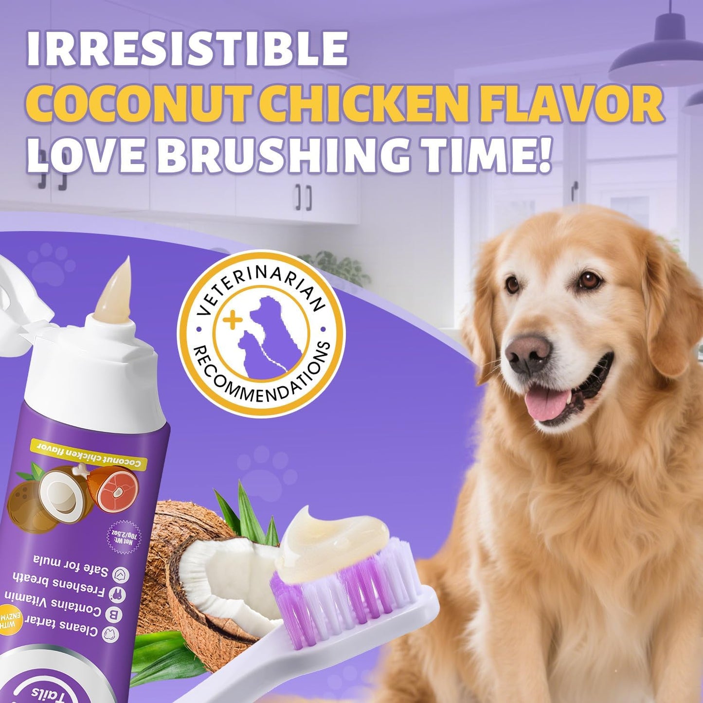 Premium Dog Oral Care Kit - Natural Coconut Chicken Flavored Toothpaste,Dual Head Toothbrush and Finger Toothbrush for Dogs,Plaque Prevention,Tartar Control.2.5oz(Pack of 1)