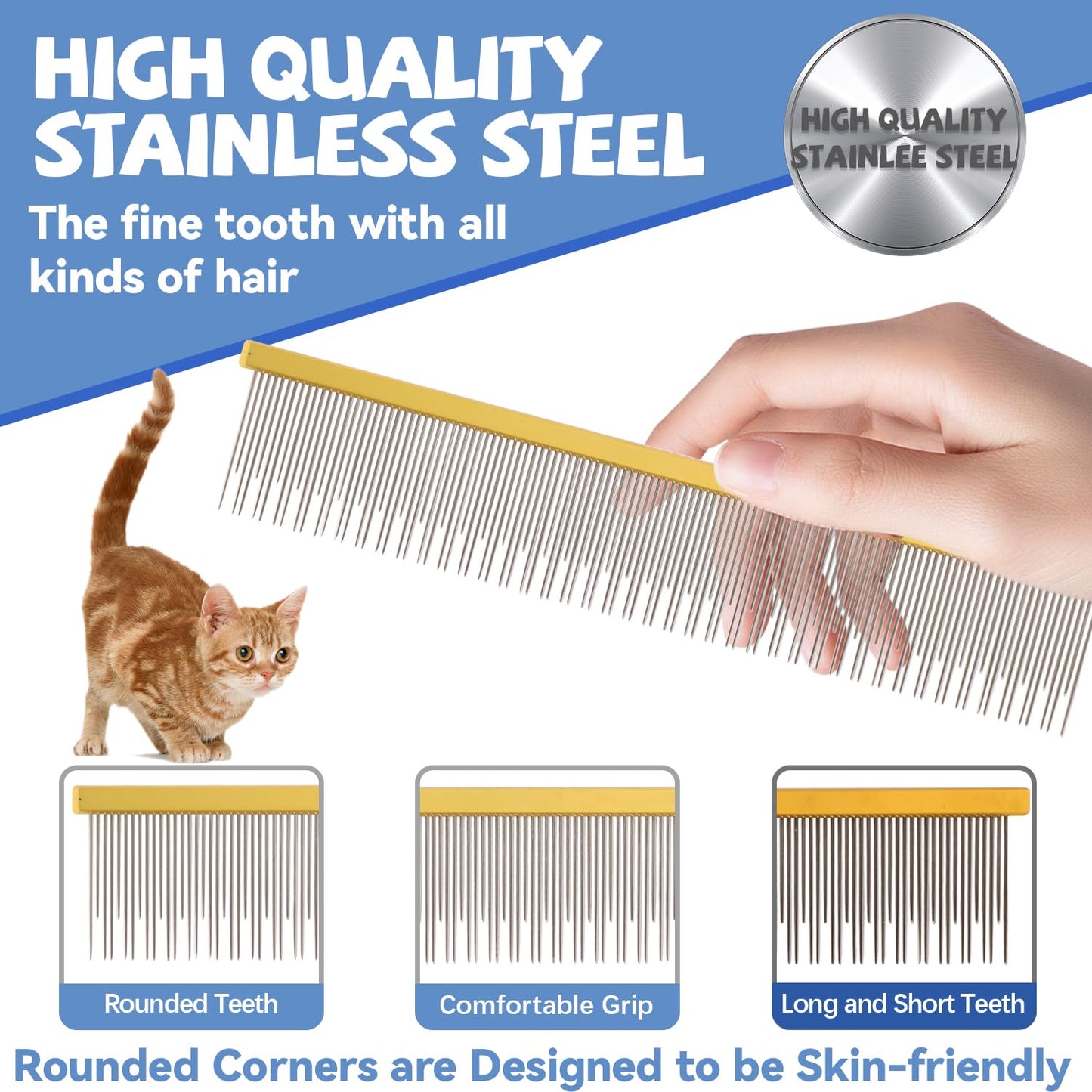 8.5 Inch Dual Tooth Pet Comb for Mats and Tangles,Poratable Grooming Dematting Comb for Indoor Long-haired Cats and Dogs,Pet Family Supplies,Removing Tangles,Knots,Undercoat and Excess Hair