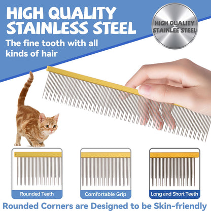 8.5 Inch Dual Tooth Pet Comb for Mats and Tangles,Poratable Grooming Dematting Comb for Indoor Long-haired Cats and Dogs,Pet Family Supplies,Removing Tangles,Knots,Undercoat and Excess Hair