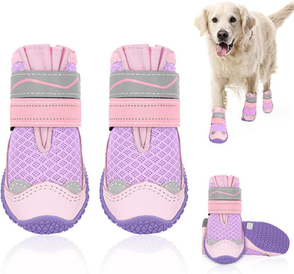 SlowTon Dog Shoes for Large Small Medium Dogs - Breathable Dog Boots for Summer Hot Pavement, Paw Protector for Outdoor Walking Winter Snow, Anti-Slip Rubber Dog Booties for Hardwood Floor (Green, 6)