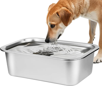 Ohtomber Stainless Steel 1.25 Gallons Large Dog Water Bowl, Metal Pet Dog Water & Food Bowl No Spilling, Outdoor Feeder Dish Plate for Cat, Big, Extra Large Pet