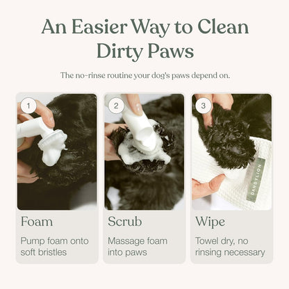 Dandylion Dog Paw Cleaner, Clean Paws, Dog Paw Washer, No Rinse Foam Cleaner for Dogs, Fragrance Free pH Balanced Foaming Washer with Silicone Brush, Pet Cleaning Supplies, 5 fl oz