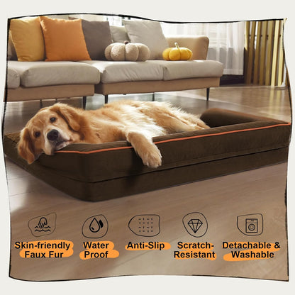 Large Dog Bed Orthopedic Washable - Beds Bolster - Medium XL XLarge Big Dogs - Memory Foam Couch Sofa - Waterproof with Removable Cover