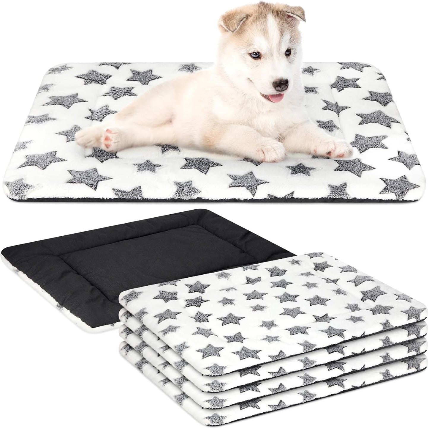 VitalCozy 4 Pcs Dog Crate Pads, Ultra Soft Warm Washable Anti-Slip Kennel Bed Mat for Pets, Reversible, Replaceable, Cage Liner for Small Medium Large Dogs and Cats (18 x 24 x 1.6 Inch,Star,Gray)